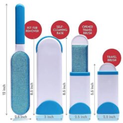 Dimensions and sizes of reusable pet fur remover with self cleaning base