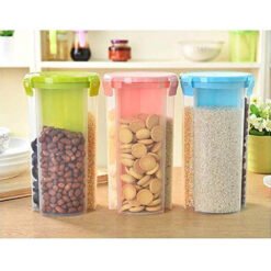 multicolor 1500ml 3 section air tight plastic storage container for kitchen