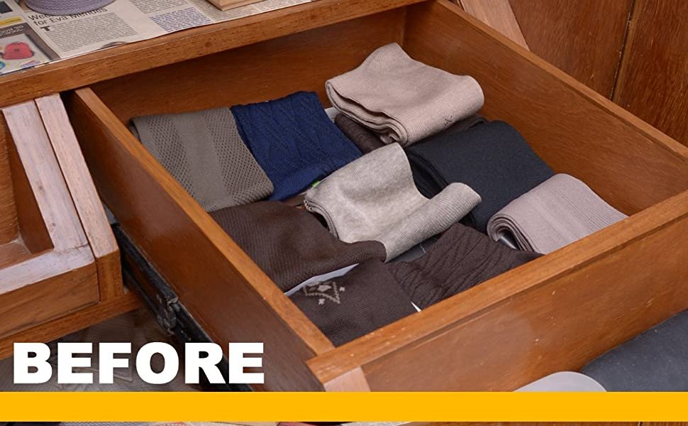 Your wardrobe picture before using any storage organizer boxes