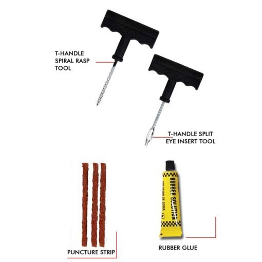 strip, glue, t handle complete tubeless tire puncture repair tool kit