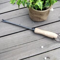 weeder gardening hand tool with wooden handle
