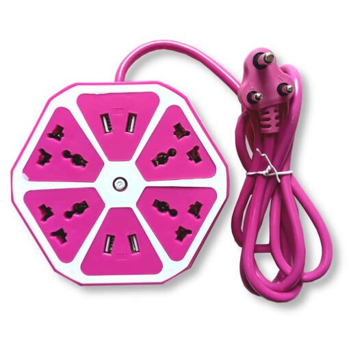 Purple color USB hexagon extension socket with 4 USB port charging slot and 4 electric supply power socket