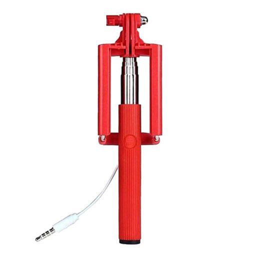 Red color selfie stick with aux cable or wire