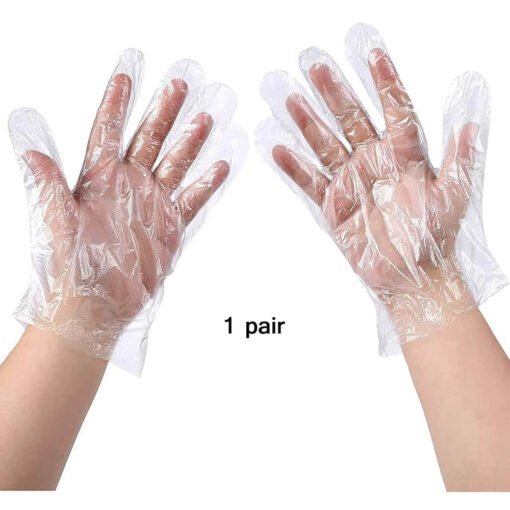 1 pair of plastic polythene transparent clear hand gloves