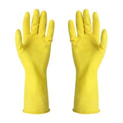 1 pair yellow color multipurpose reusable anti-slip waterproof rubber full hand gloves for cleaning kitchen, home, office
