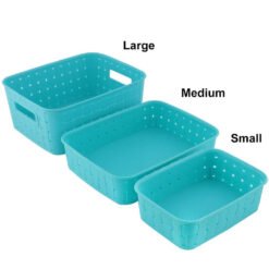 3 different size of storage baskets for foods and other home related things blue color large, medium, small size