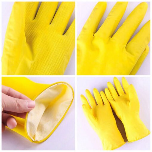 yellow color rubber reusable cleaning gloves for kitchen, home, offices