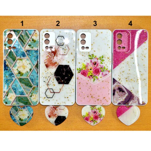 Beautiful Oppo A55 (4G) mobile back covers with heart popsockets glitter
