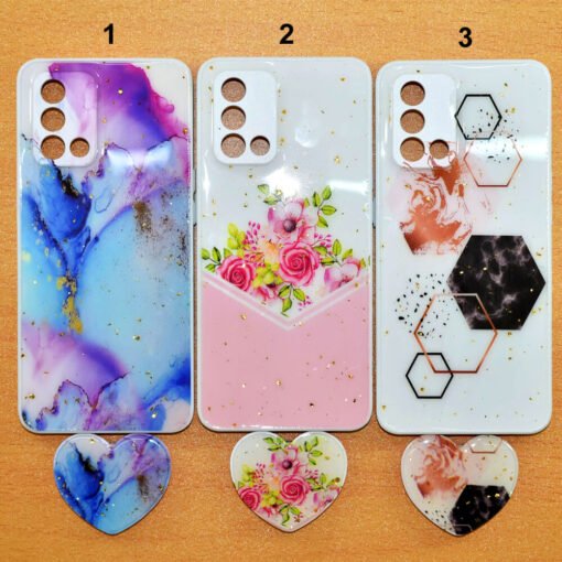 Beautiful Oppo F19 or Oppo F19s mobile back covers with heart popsockets glitter