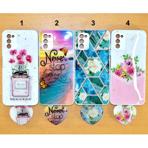 Beautiful Samsung galaxy A03s mobile back covers with heart popsockets glitter