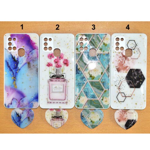 Beautiful Samsung galaxy A21s mobile back covers with heart popsockets glitter