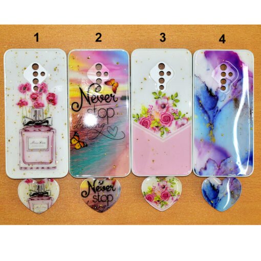 Beautiful Vivo S1 pro mobile back covers with heart popsockets glitter