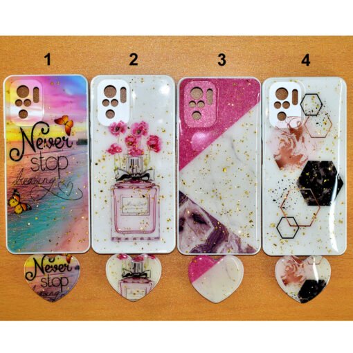 Beautiful Xiaomi redmi note 10 or redmi note 10S mobile back covers with heart popsockets glitter