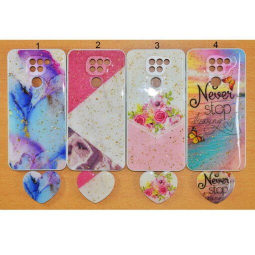 Beautiful Xiaomi redmi note 9 mobile back covers with heart popsockets glitter