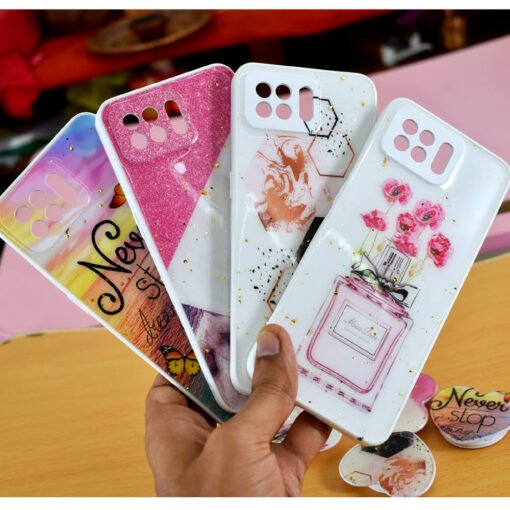 Oppo F17 mobile back covers with glitter and popsockets