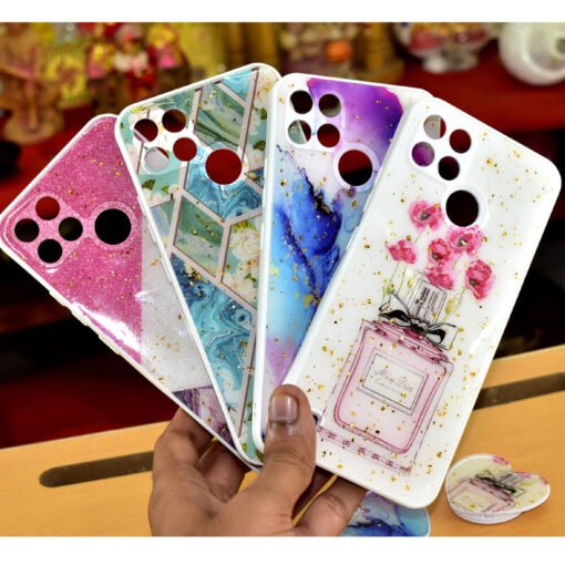 Realme C21Y or Realme C25Y mobile back covers with glitter and popsockets