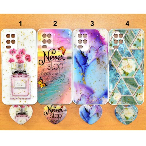 Beautiful Realme 8 (5g) or 8s (5g) or 9 (5g) or Narzo 30 (5g) mobile back covers with heart popsockets glitter
