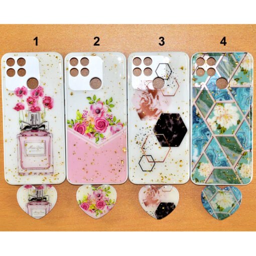 Beautiful Realme Narzo 20 or Narzo 30A or Narzo 50A or Realme C12 or 25 or c25s mobile back covers with heart popsockets glitter