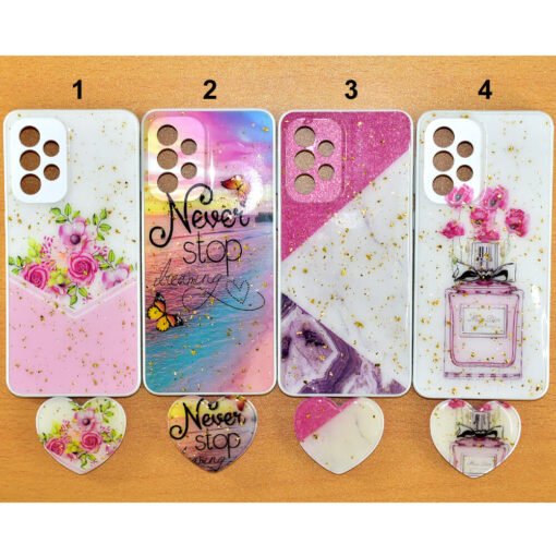 Beautiful Samsung galaxy A33 (5G) mobile back covers with heart popsockets glitter