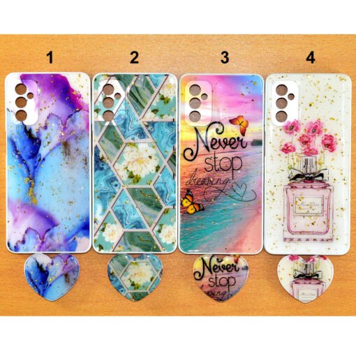 Beautiful Samsung galaxy M52 (5g) mobile back covers with heart popsockets glitter