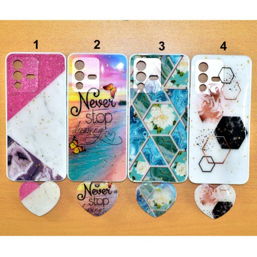 Beautiful Vivo V23 5G mobile back covers with heart popsockets glitter