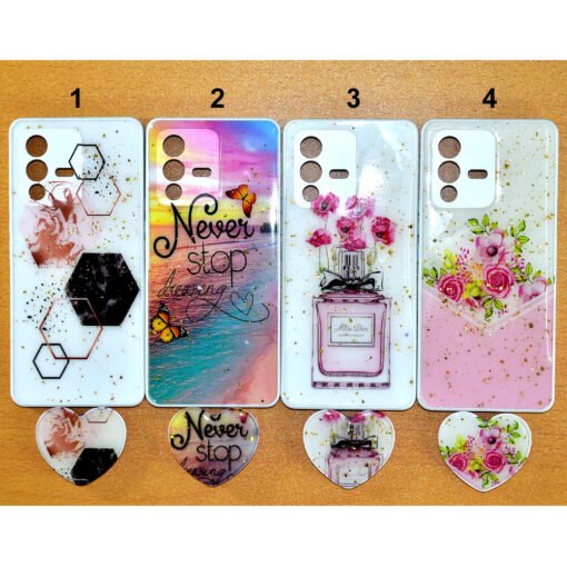 Beautiful Vivo V23 pro 5G mobile back covers with heart popsockets glitter