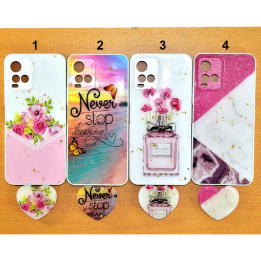 Beautiful Vivo Y21, Y21s, Y21a, Y21g, Y21t, Y21e, Y33s (4g), Y33t mobile back covers with heart popsockets glitter