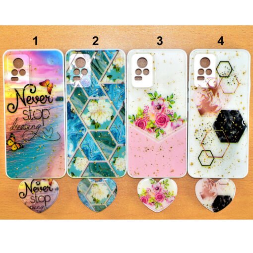 Beautiful Vivo Y73 (4G) mobile back covers with heart popsockets glitter