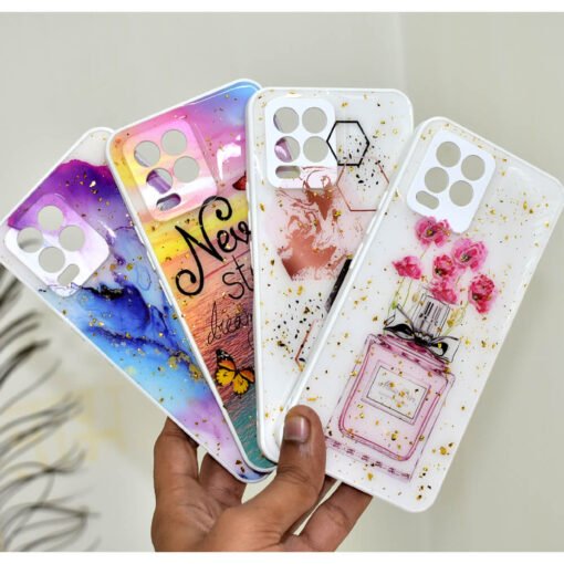 Realme 8 (4g) or Realme 8 pro mobile back covers with glitter and popsockets