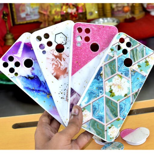 Realme C15 mobile back covers with glitter and popsockets
