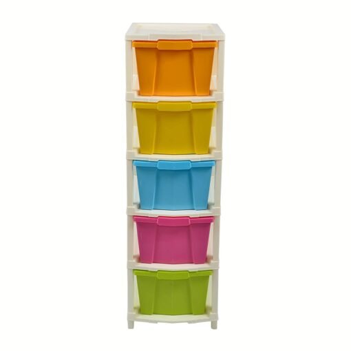buy online 5 compartment multicolor high quality plastic modular storage rack drawer system