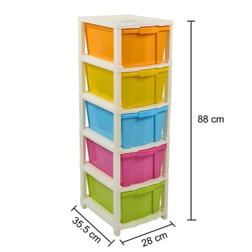 size & dimension of 5 compartment multicolor high quality plastic modular storage rack drawer system