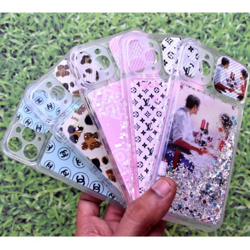 Water glitter gel with camera protection back covers for Apple iPhone 11 pro