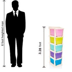 height comparison between men and 5 compartment storage drawer system