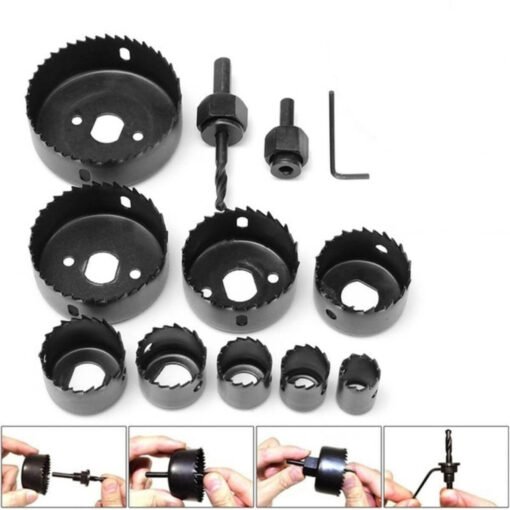 12 pieces 19-64mm wood timber hole saw tool kit for drill machine with how to fit tool steps