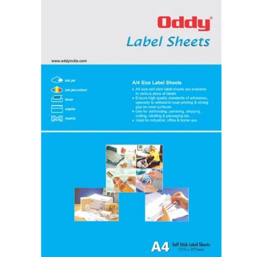 Buy online Oddy self stick label sheets A4 size with multiple numbers of labels