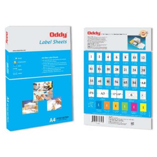Oddy self stick label sheets A4 size with multiple number of labels support both ink jet and laser printer white color paper sheet