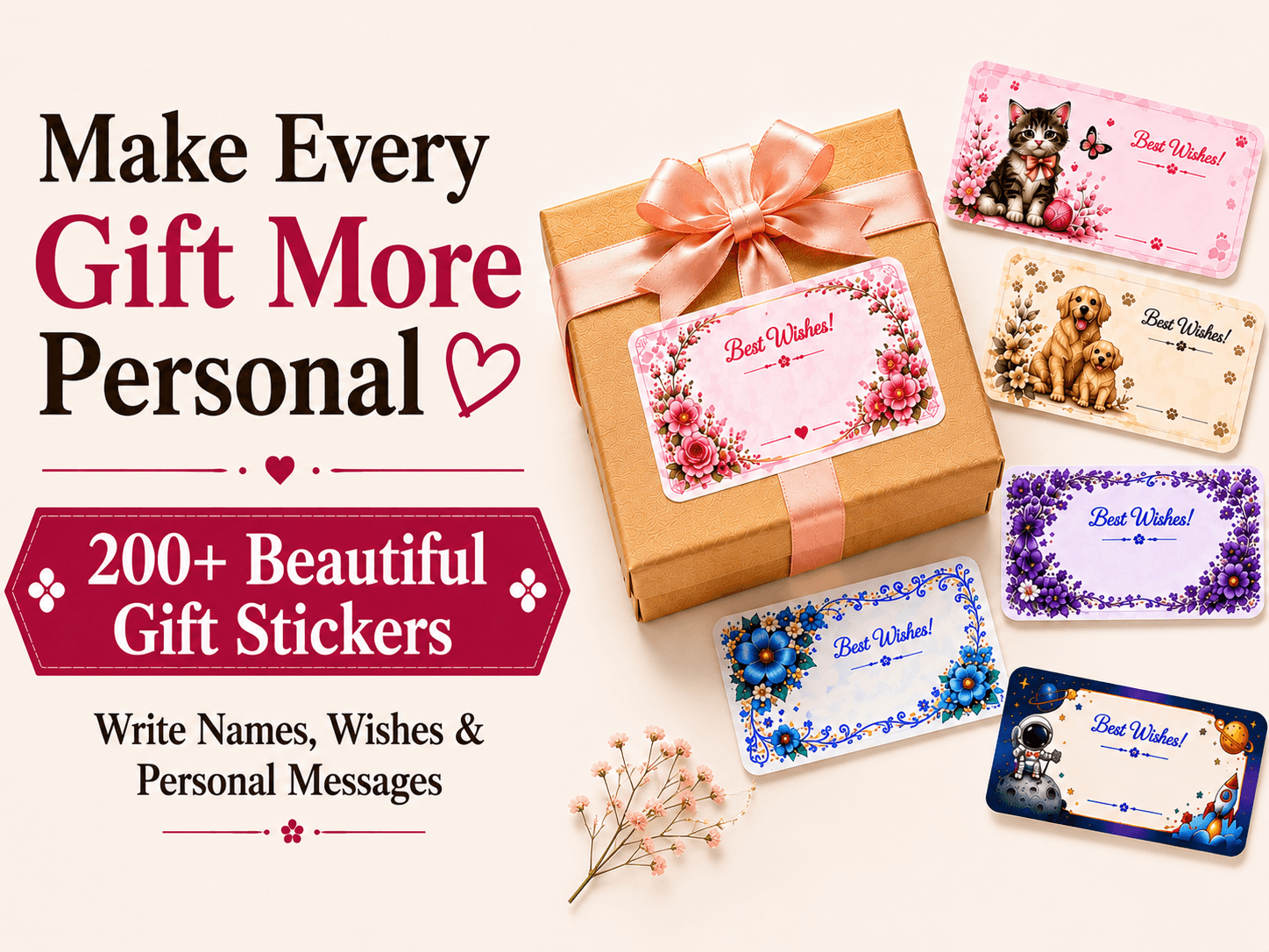 Self Adhesive Best Wishes Present Hamper Gift Box Sticker Labels