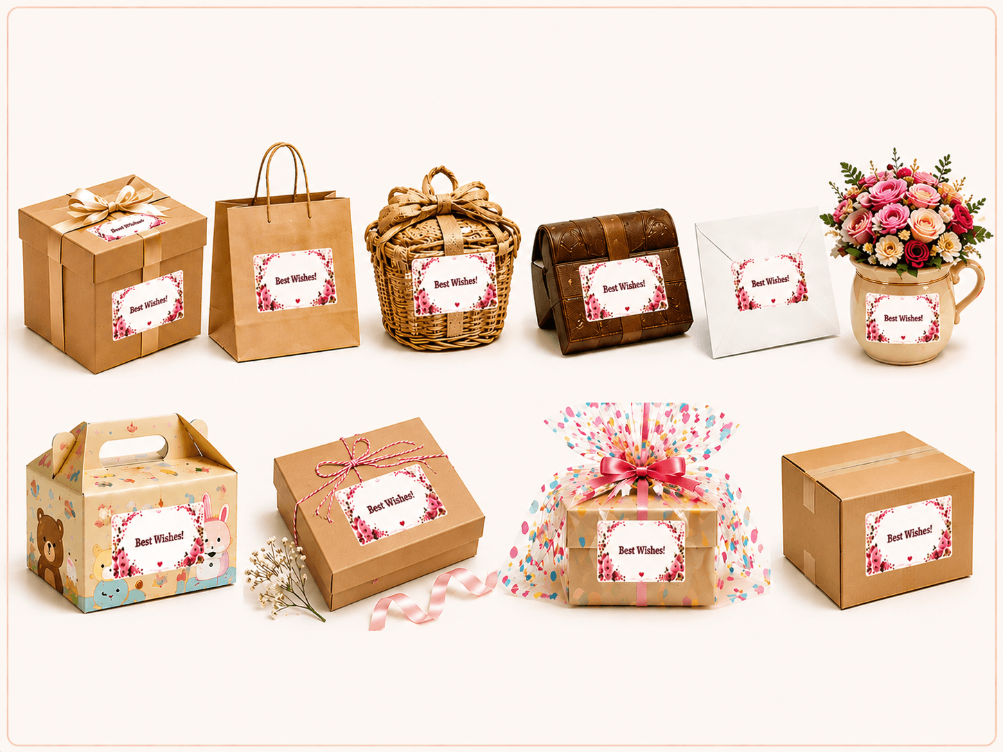 write your own message or name gift box self stick best wishes sticker