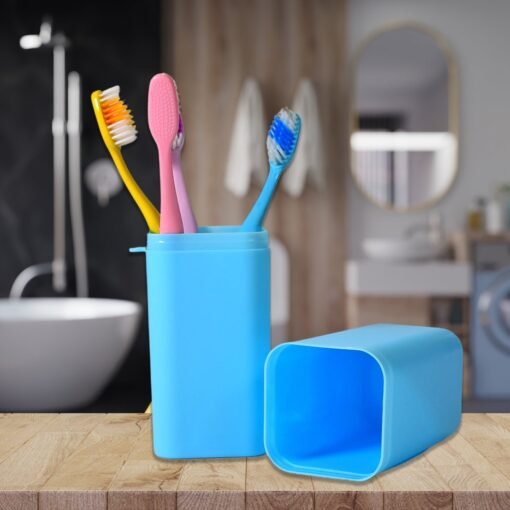 Blue Square Shape Capsule Travel Toothbrush Toothpaste toothpaste Case Holder Stand