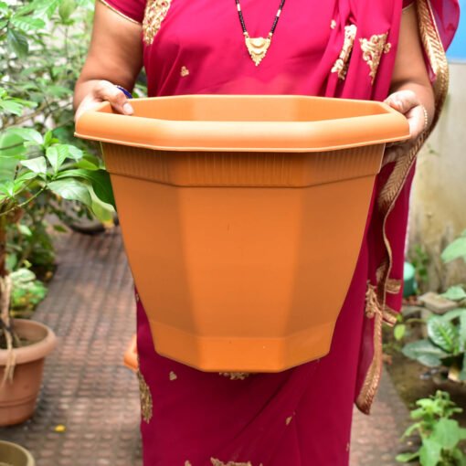 Octagonal plastic pot for gardening plants