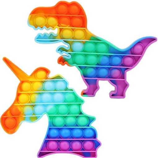 silicone poppit toy of unicorn and dinosaur shape