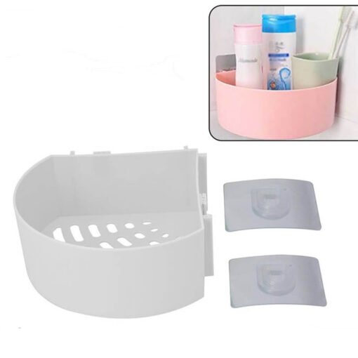 Corner Shelf Bathroom Kitchen Rack Self Adhesive Shower Caddy Plastic Triangle Wall Mount Storage Basket