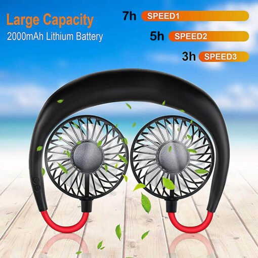 mini usb neck fan with 2000 mAH battery capacity with 3 level air control