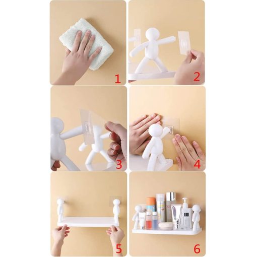 installation steps of without drilling self stick wall mount shelf stand rack