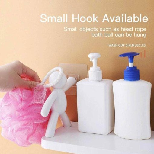 plastic wall mount shelf with self adhesive human shape hook