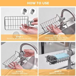 how to install stainless steel kitchen sink faucet cleaning soap sponge holder stand for kitchen & bathroom tap