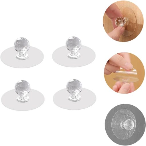 Drill Free Self-Adhesive Clear Cabinet Drawer Hook Knobs - Image 6