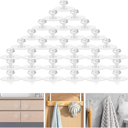 Drill Free Self-Adhesive Clear Cabinet Drawer Hook Knobs - Image 9