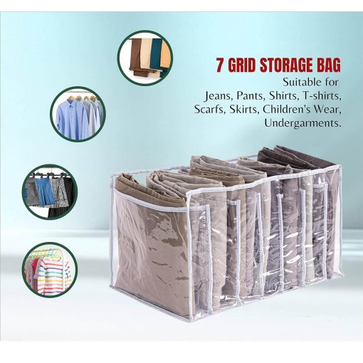 7 Grid Wardrobe Clothes Organizer for Socks, Scarves, Leggings, Skirts, T-shirts, Jeans, pants (Premium Quality Washable Transparent PVC Material) - Image 7